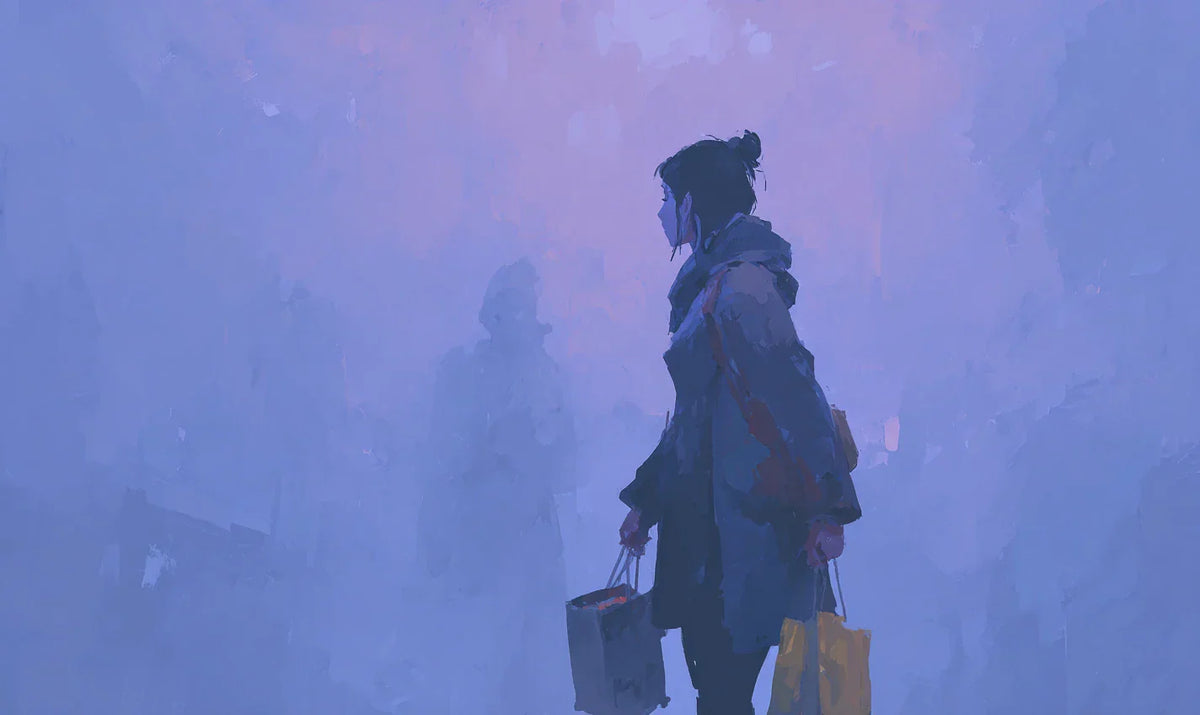 woman shopping for dnd gifts in the fog