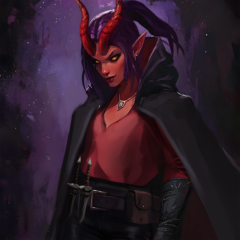 Bring your BG3 character to life with a personalized portrait. This Tiefling rogue exudes shadowy charm and danger—complete with crimson horns, a dark cloak, and dagger detail. Perfect for Baldur’s Gate 3 fans who want their hero immortalized in art.
