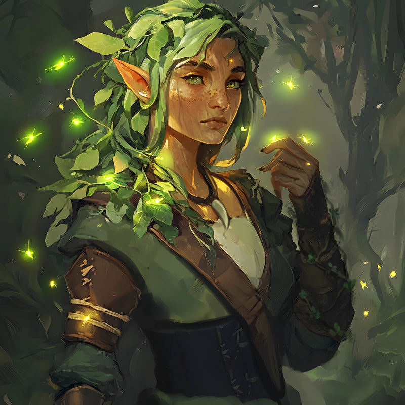 Bring your forest-born hero to life with a custom Dungeons & Dragons portrait. This wood elf druid radiates natural magic, glowing fireflies, and vivid detail—crafted to capture the spirit of your character. Perfect for players, storytellers, and fantasy collectors.