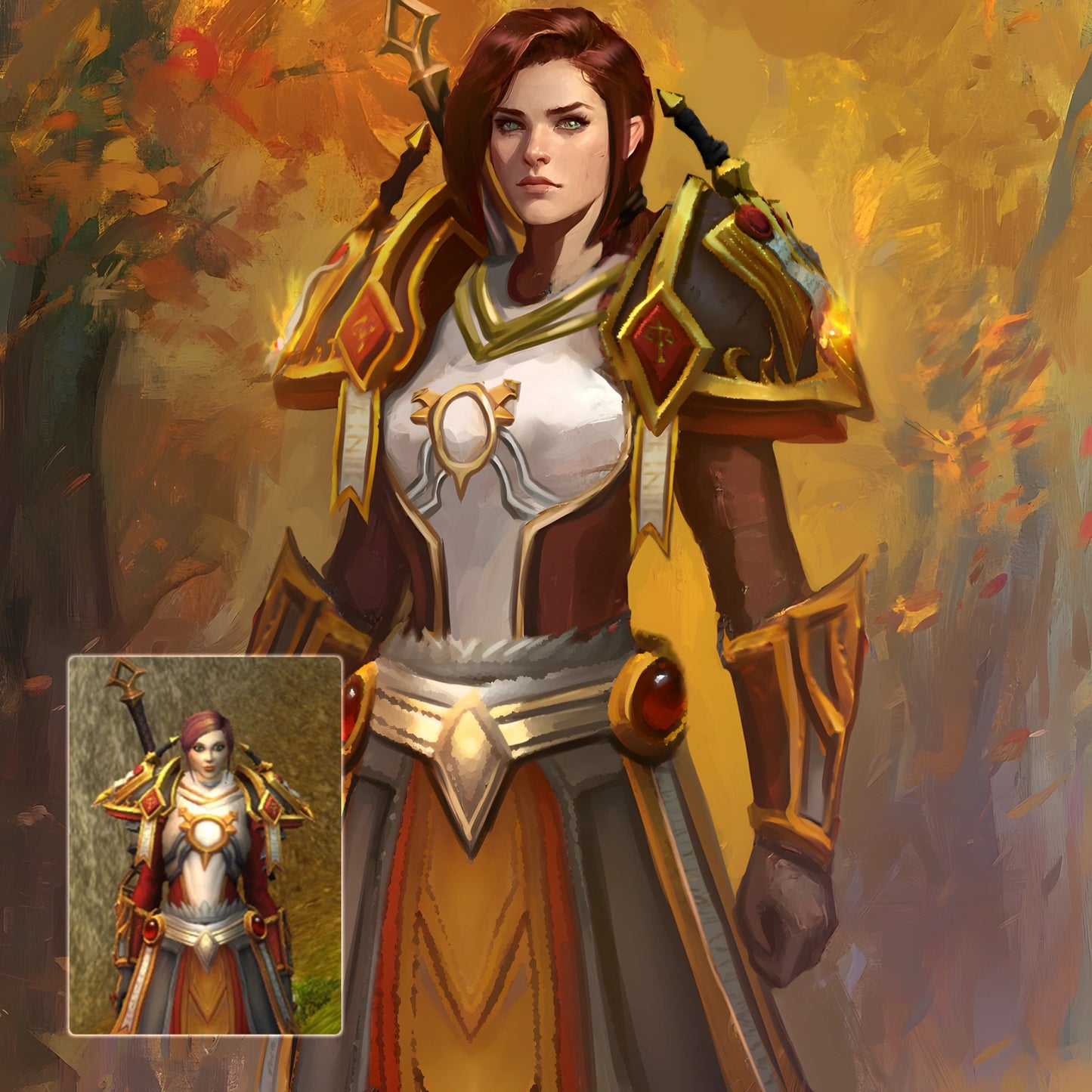Custom World of Warcraft human paladin portrait in plate armor, digital painting by FondlyFramed